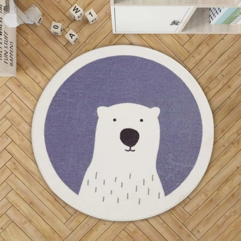 Norvo | Rund Fluffy Baby Lekematte Plussdyr Teppet for Barnerom eller Stue