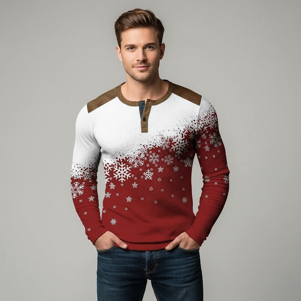 Norvo | Christmas Snøfnugg Gradient 3D Print Henley Skjorte for Menn
