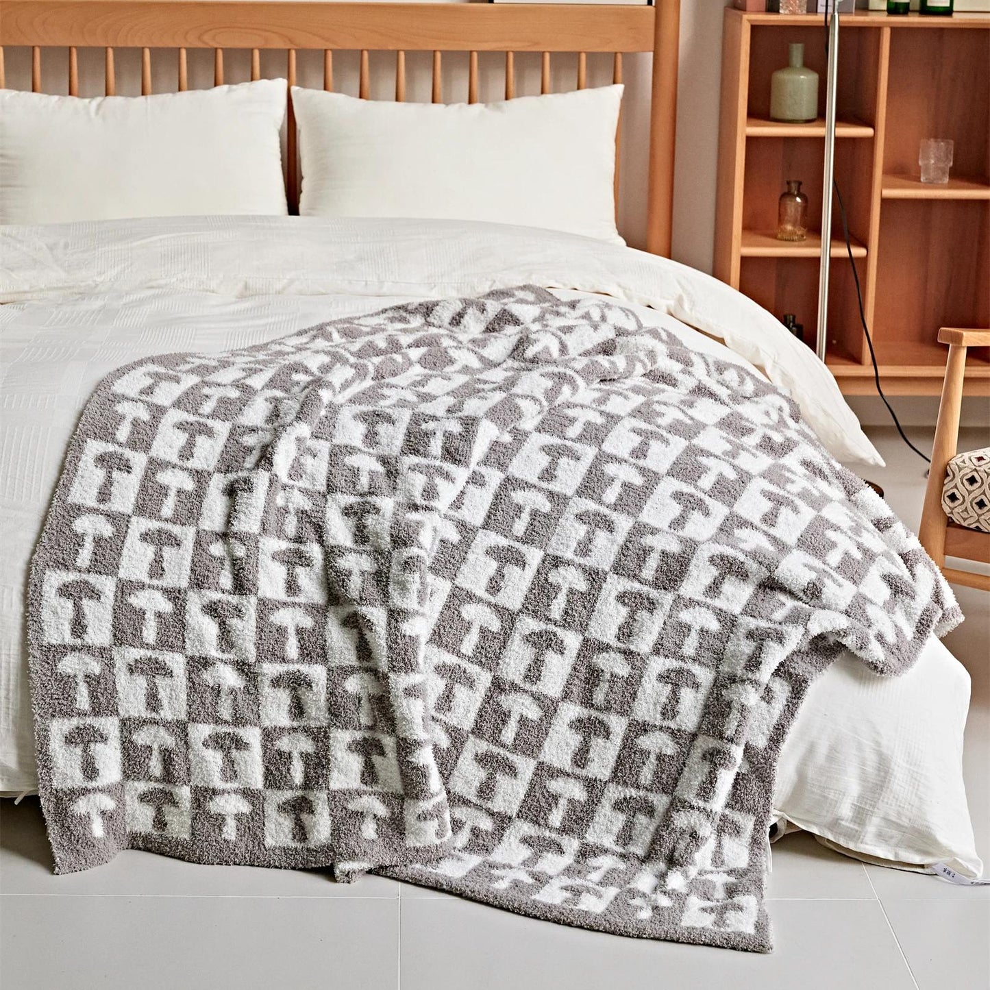 Norvo | Cozy To Farge Sjakkbrett Rutete Strikket Kaste Teppe