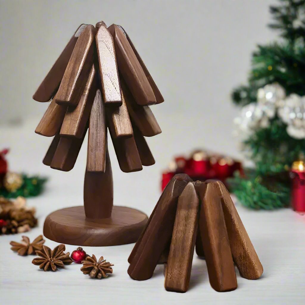 Norvo | Sammenleggbart Gryteunderlag i Sort Valnøtt – Juletre Coastere & Kjøkkenpynt