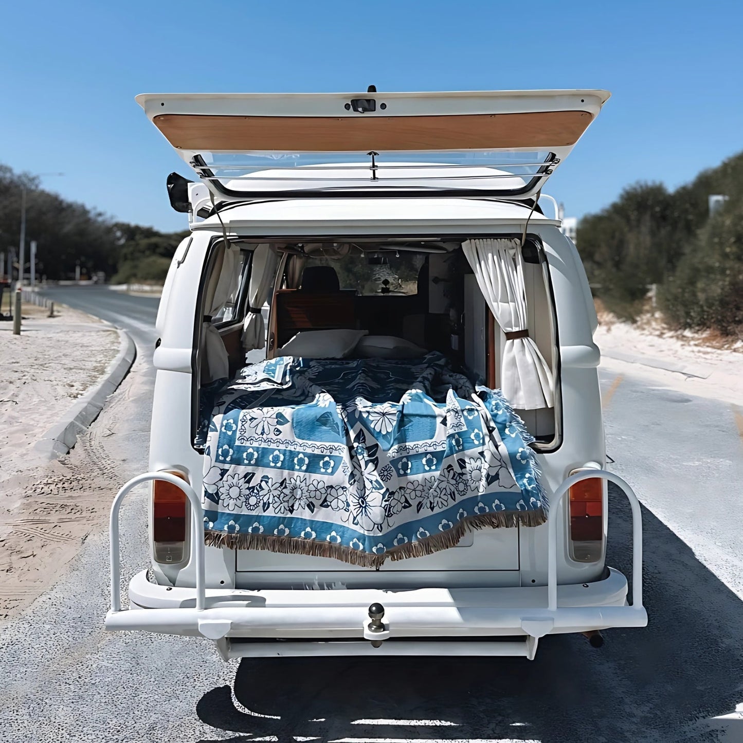 Norvo | Blå Daisy Bloom Boho Reise Utendørs Teppe