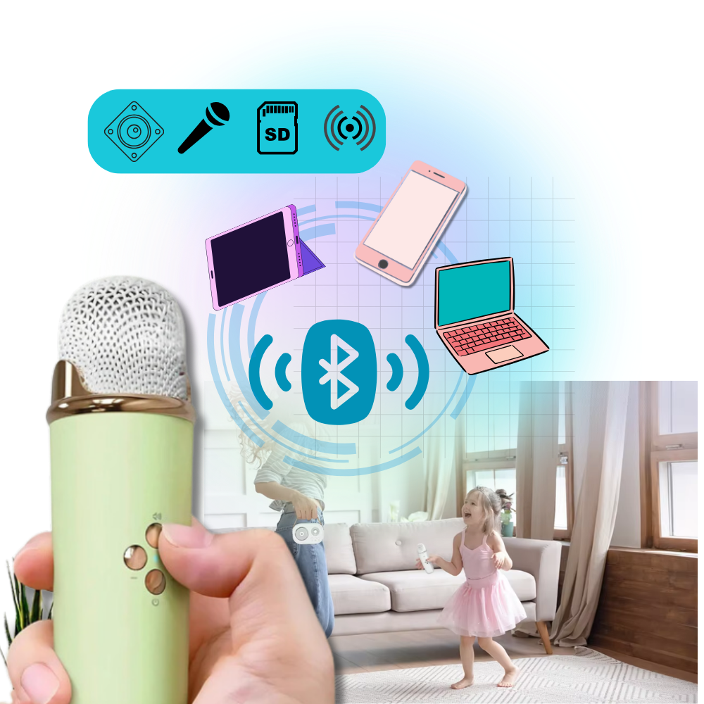 Bluetooth-Mini-Karaoke For Barn Med Dobbel Mikrofon