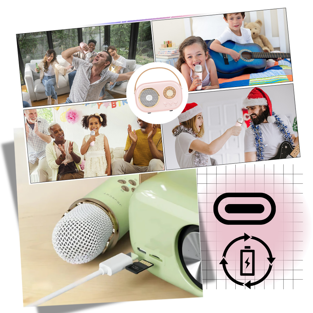 Bluetooth-Mini-Karaoke For Barn Med Dobbel Mikrofon