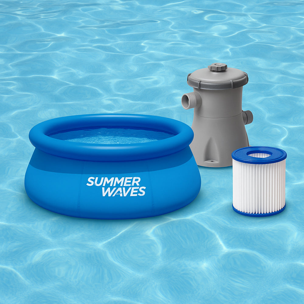 Norvo | WaterJoy Oppblåsbar Basseng – Ø244 cm Basseng med Kant og Filterpumpe (2,074 Liter)