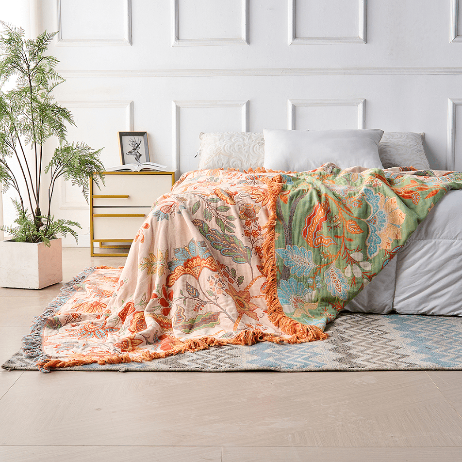 Norvo | Boho-Chic – Bomullspledd med blomstret boho-mønster