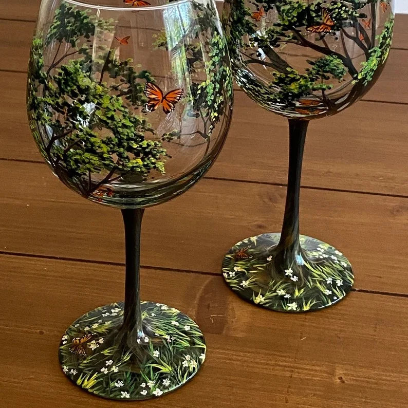 Norvo | Four Seasons Tree Vin Glass - Håndmalt Kunst
