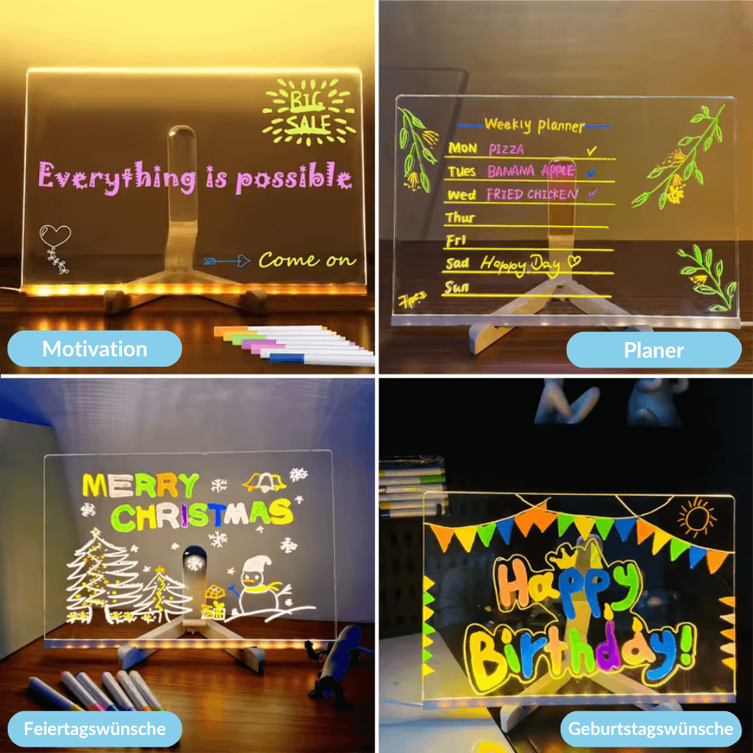 Norvo | Kiddli LED Tegnebrett – Gjenbrukbart Skrivebrett med Lys Penn