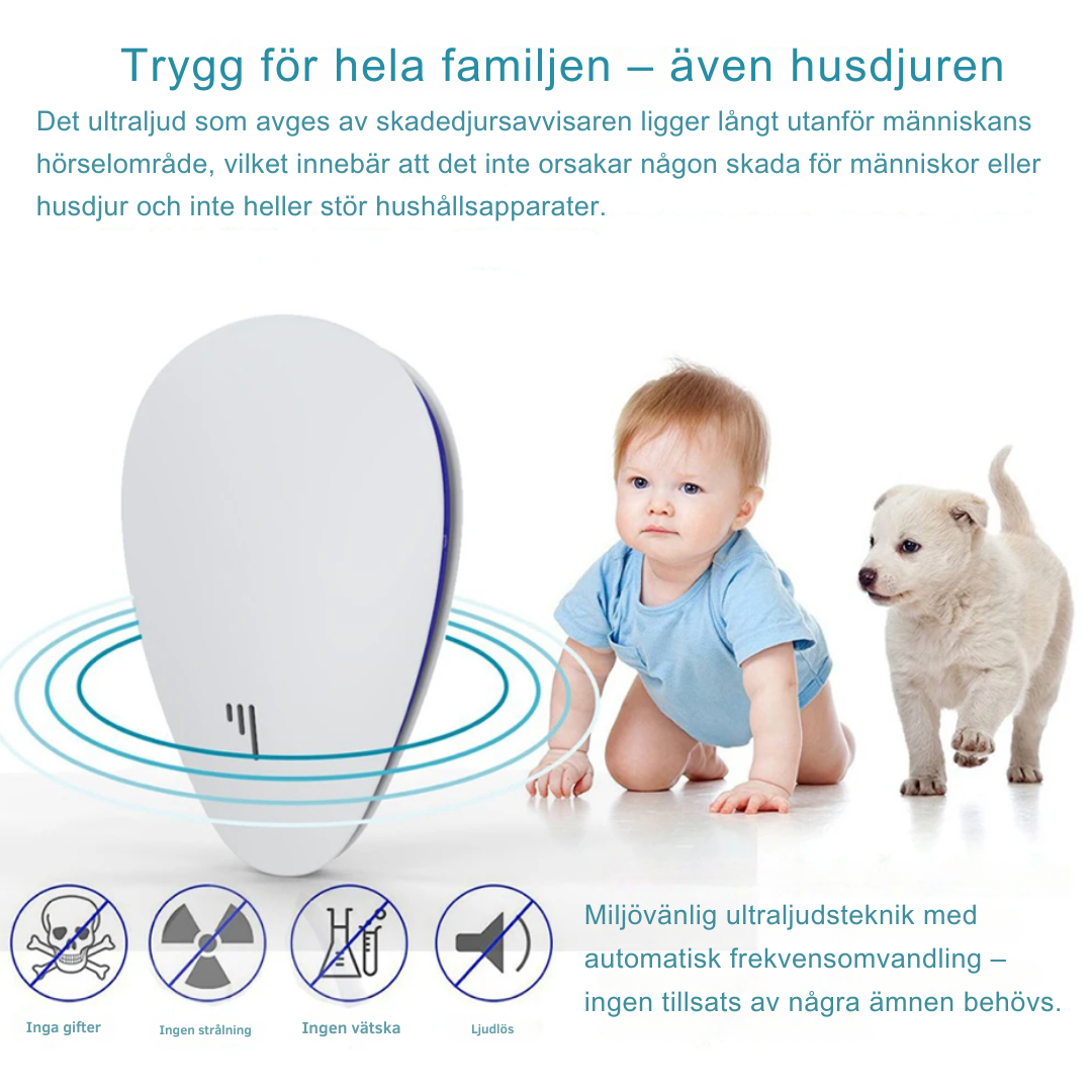 Norvo | PestGuard Pro - Ultrasonisk skadedyrkontroll uten kjemikalier for et trygt hjem