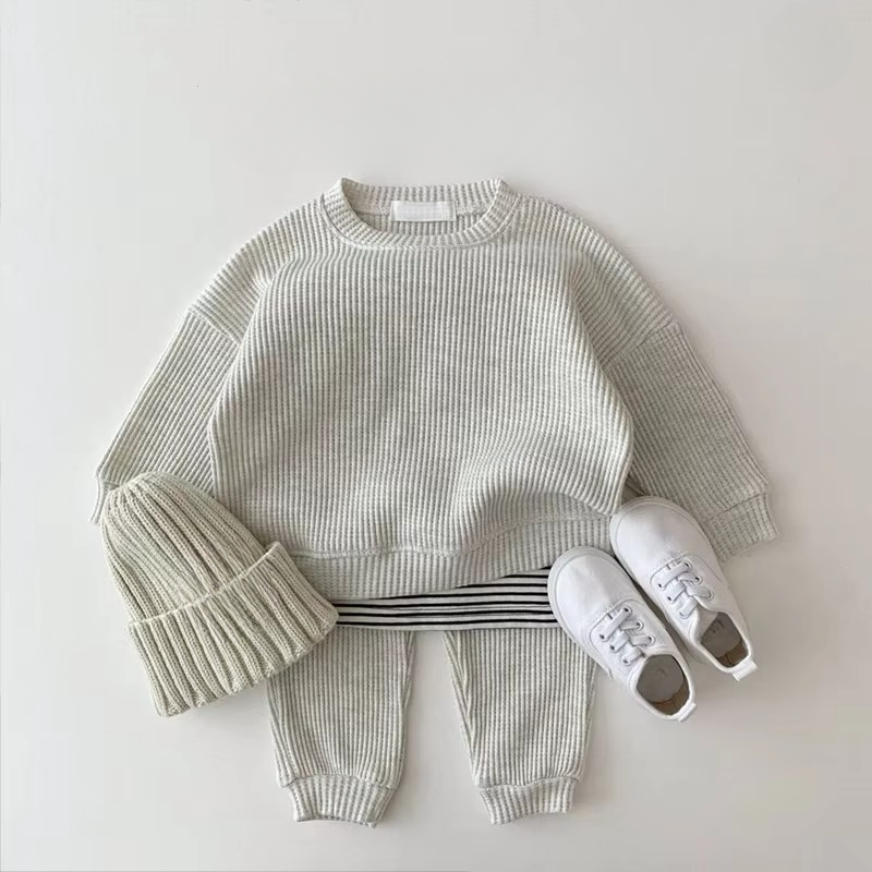 Norvo | Cozy Waffle Cotton Sweatshirt og Bukser Sett for Baby Gutter