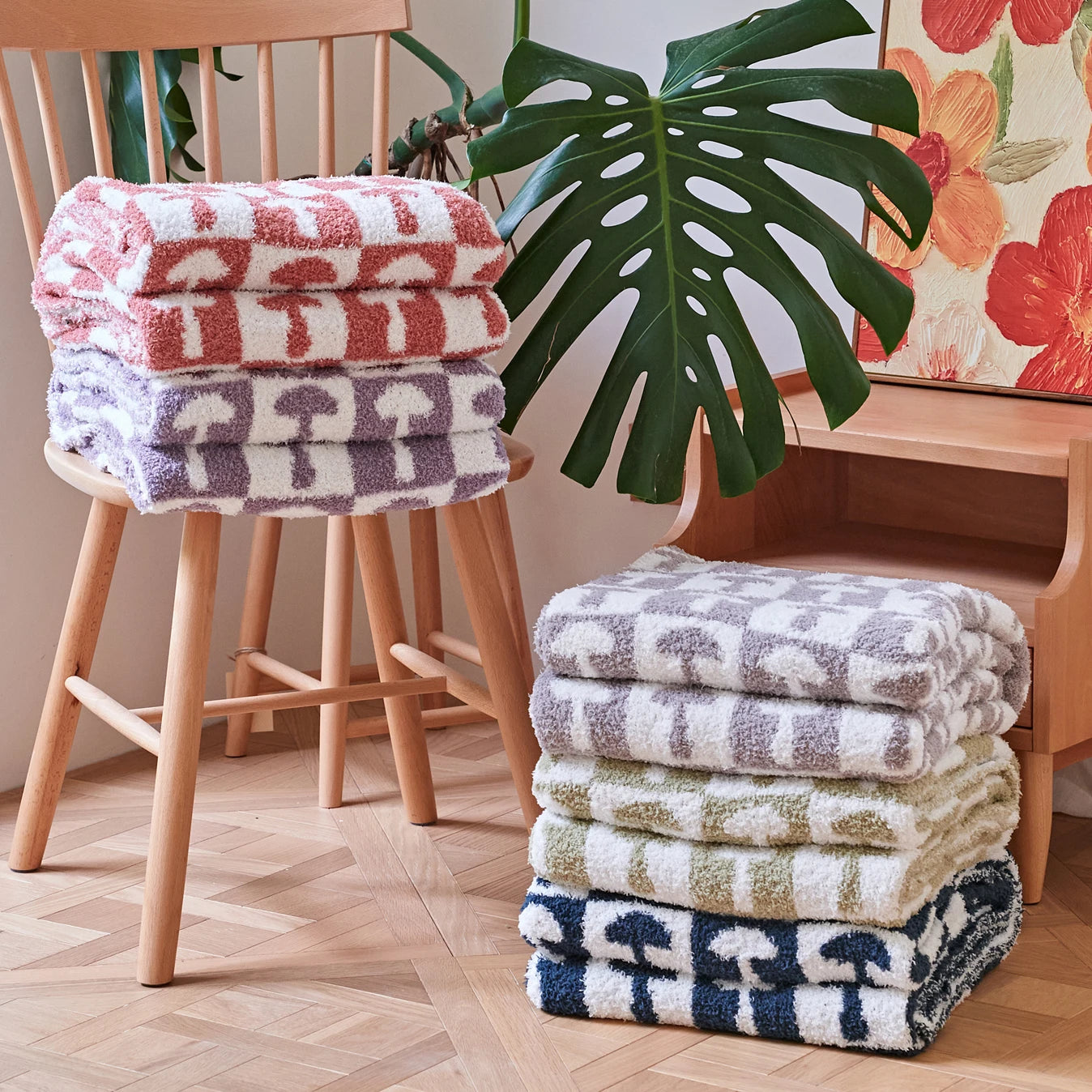 Norvo | Cozy To Farge Sjakkbrett Rutete Strikket Kaste Teppe