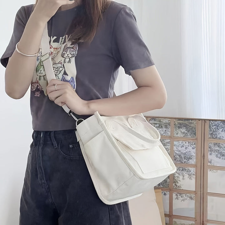 Norvo | UrbanEase Canvas Slingbag – Hvit skulderveske med magnetlås og justerbar stropp