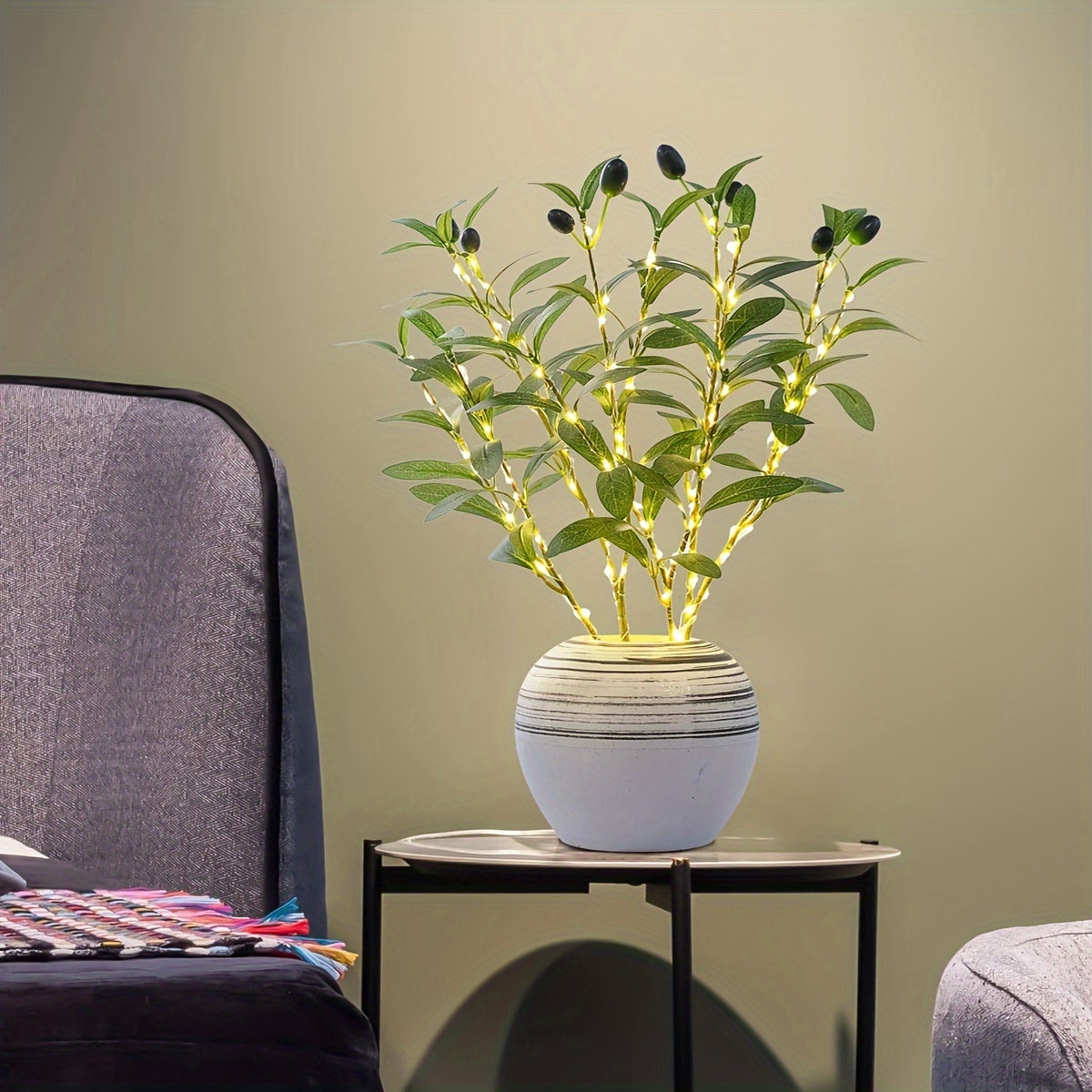 Norvo | Belyst Oliventre LED Lampe – Moderne Dekor for Festlige Anledninger, Bryllup, Bursdager og Feststemning, Ideell for Spisebord, Skap eller Kafé Dekor