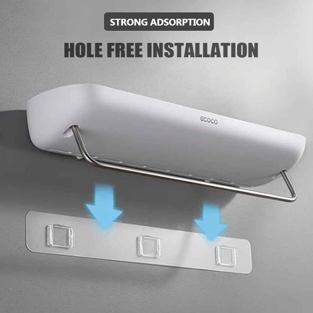 Norvo | Veggmontert dusjlagringshylle uten boring – med håndkleholder og dreneringshull