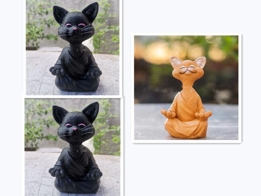 Norvo | Lekker svart Buddha katt figur meditasjon yoga samleobjekt glad katt dekor hjem hagedekorasjon hageornament