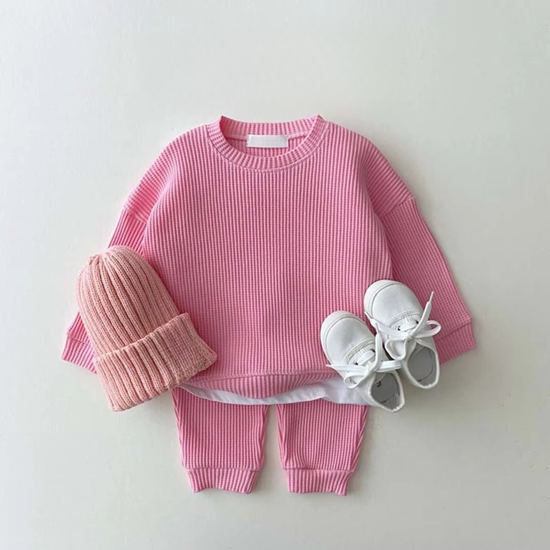 Norvo | Cozy Waffle Cotton Sweatshirt og Bukser Sett for Baby Gutter