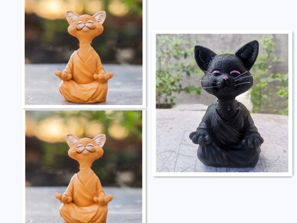 Norvo | Lekker svart Buddha katt figur meditasjon yoga samleobjekt glad katt dekor hjem hagedekorasjon hageornament