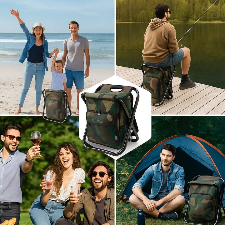 Norvo | Camochair Pack – 3-i-1 Ryggsekk, Kjøler & Sammenleggbart Stol for Utendørs Eventyr