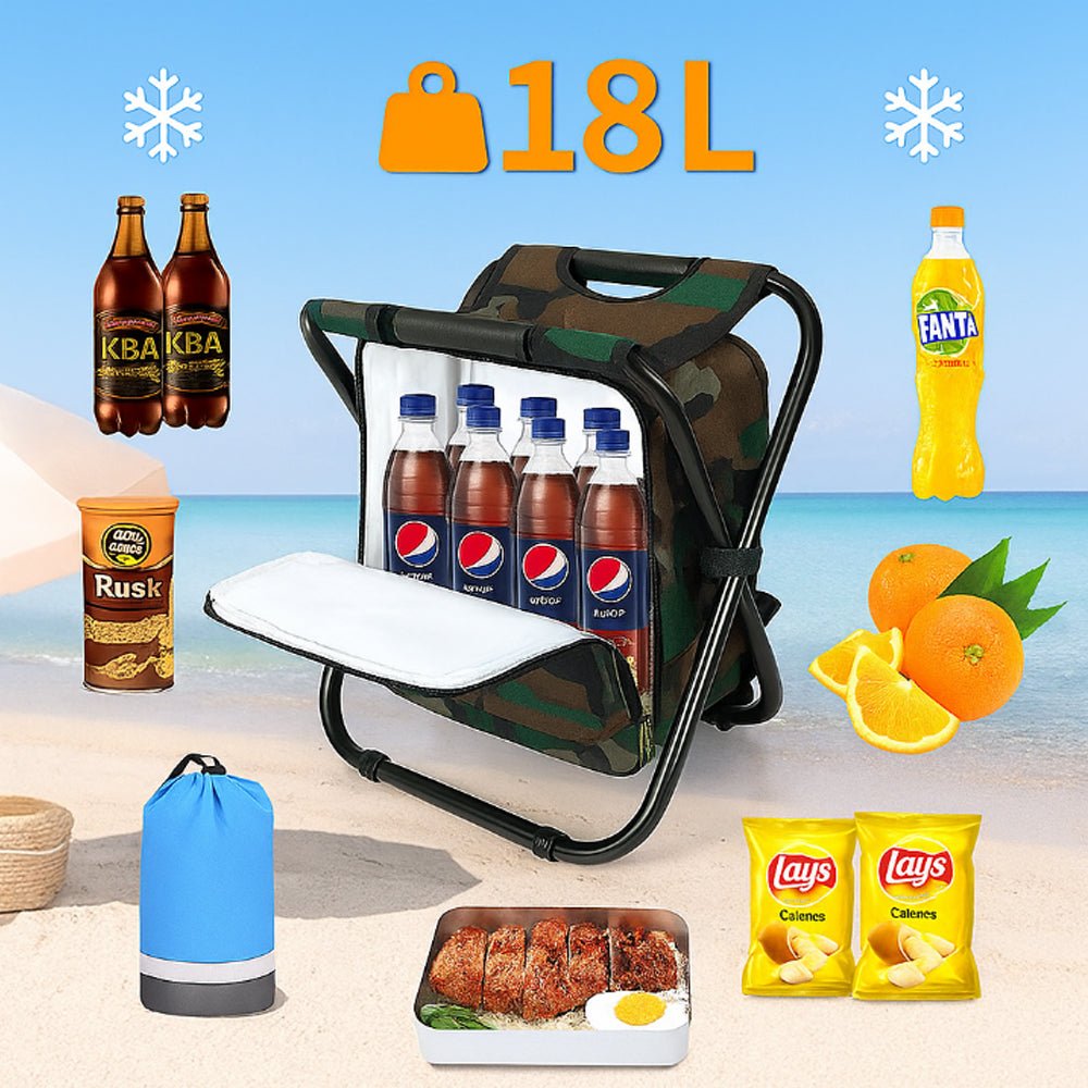 Norvo | Camochair Pack – 3-i-1 Ryggsekk, Kjøler & Sammenleggbart Stol for Utendørs Eventyr