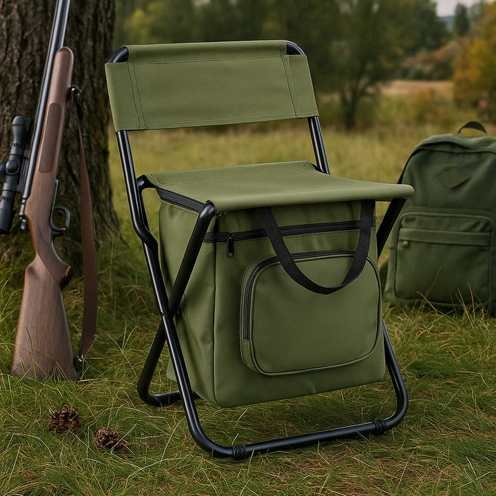 Norvo | ChillPack Utendørs Stol – Sammenleggbar Campingstol med Ryggstøtte og Integrert Kjølebag