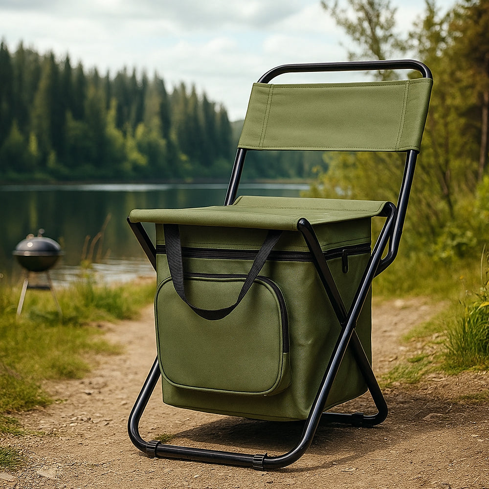Norvo | ChillPack Utendørs Stol – Sammenleggbar Campingstol med Ryggstøtte og Integrert Kjølebag