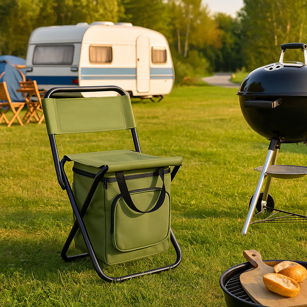 Norvo | ChillPack Utendørs Stol – Sammenleggbar Campingstol med Ryggstøtte og Integrert Kjølebag