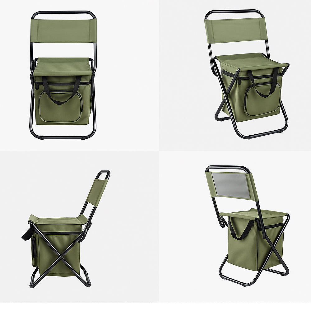 Norvo | ChillPack Utendørs Stol – Sammenleggbar Campingstol med Ryggstøtte og Integrert Kjølebag
