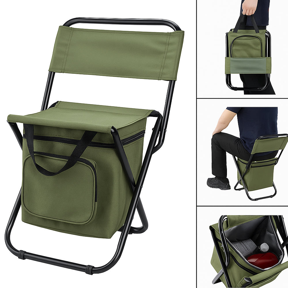 Norvo | ChillPack Utendørs Stol – Sammenleggbar Campingstol med Ryggstøtte og Integrert Kjølebag