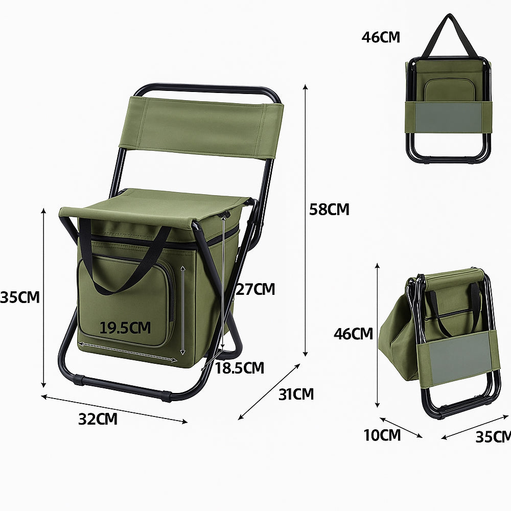 Norvo | ChillPack Utendørs Stol – Sammenleggbar Campingstol med Ryggstøtte og Integrert Kjølebag