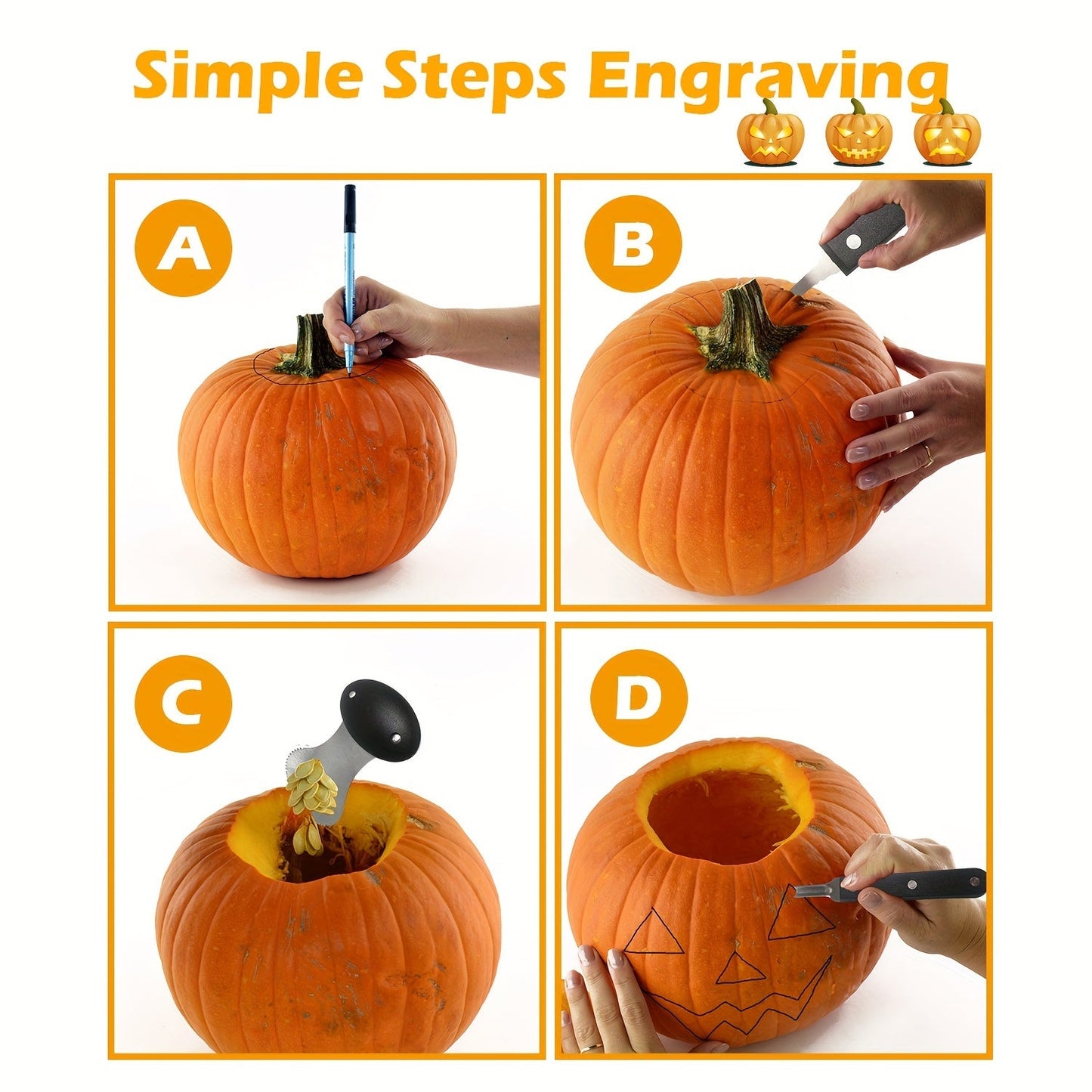 Norvo | Halloween Profesjonell Gresskar Utskjæringsverktøy Sett | Enkle Utskjærte Gresskar Holdbare