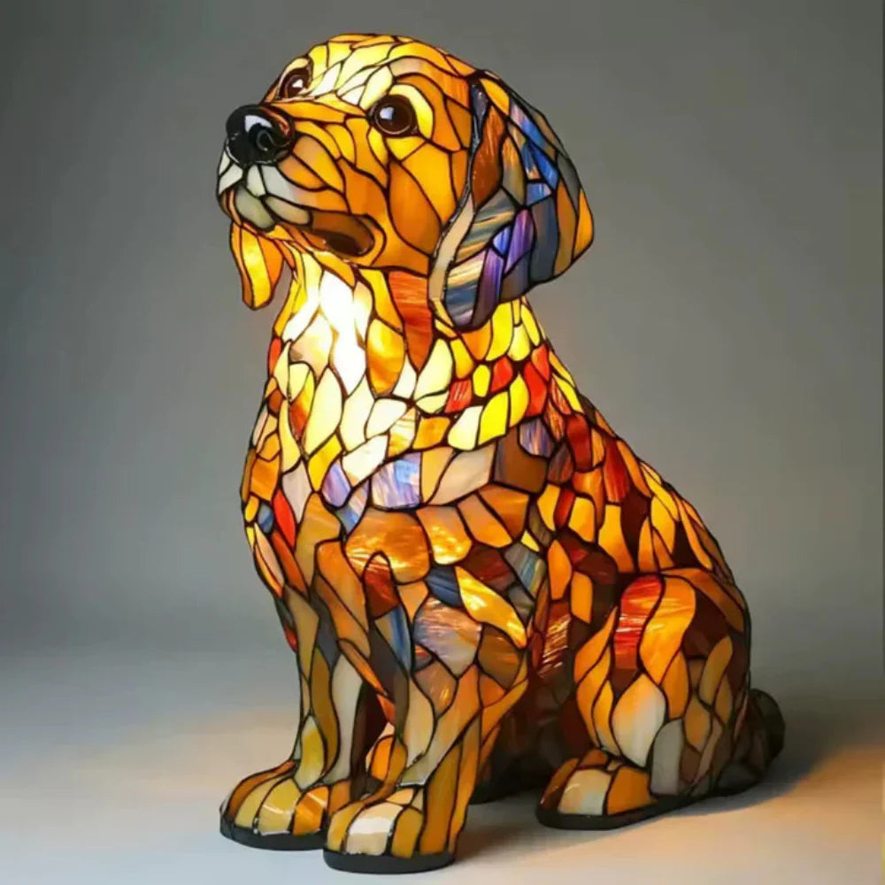 Norvo | Farget Glass Hund Bordlampe Beste Tiffany Stil Kjæledyr Dyr Hjem Dekor