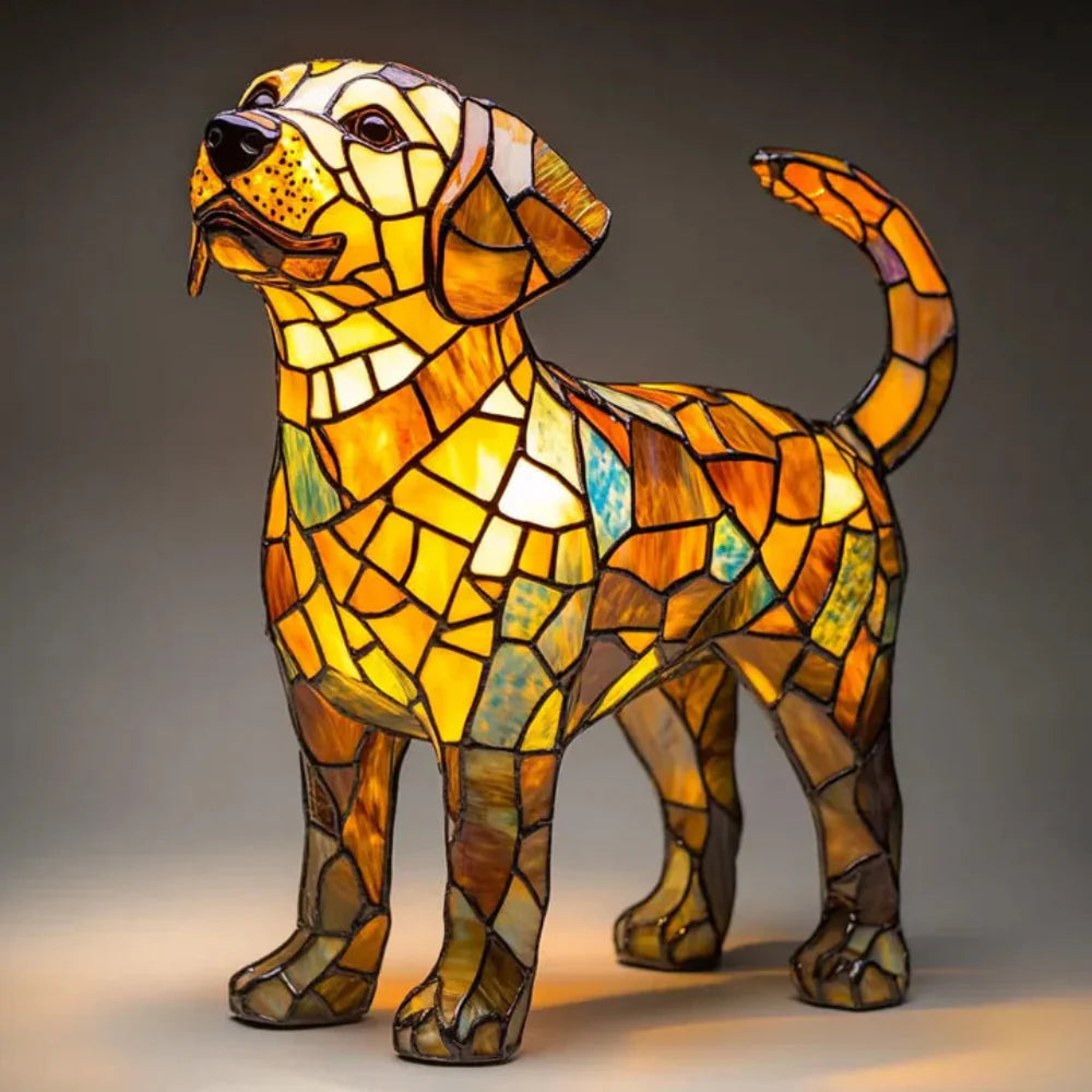 Norvo | Farget Glass Hund Bordlampe Beste Tiffany Stil Kjæledyr Dyr Hjem Dekor