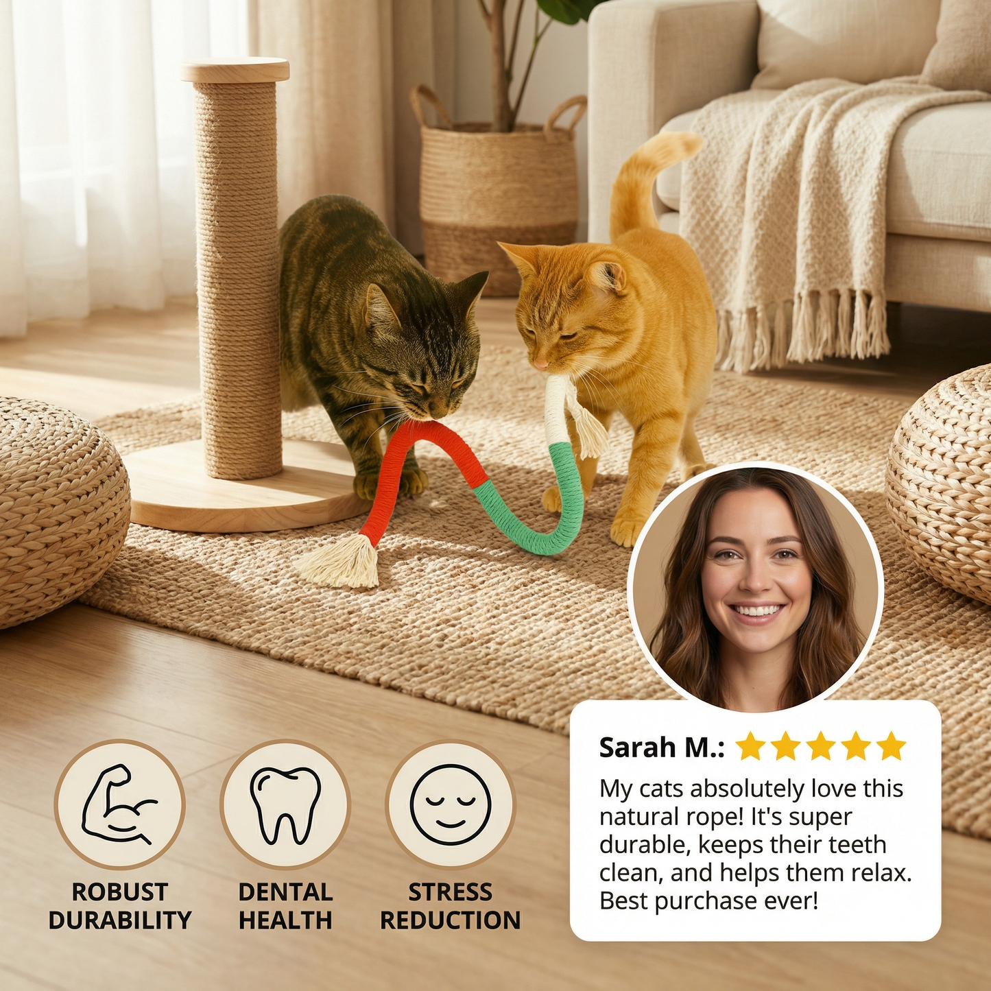 Naturlig katte tyggerope – robust, fremmer tannhygiene og reduserer stress Norvo