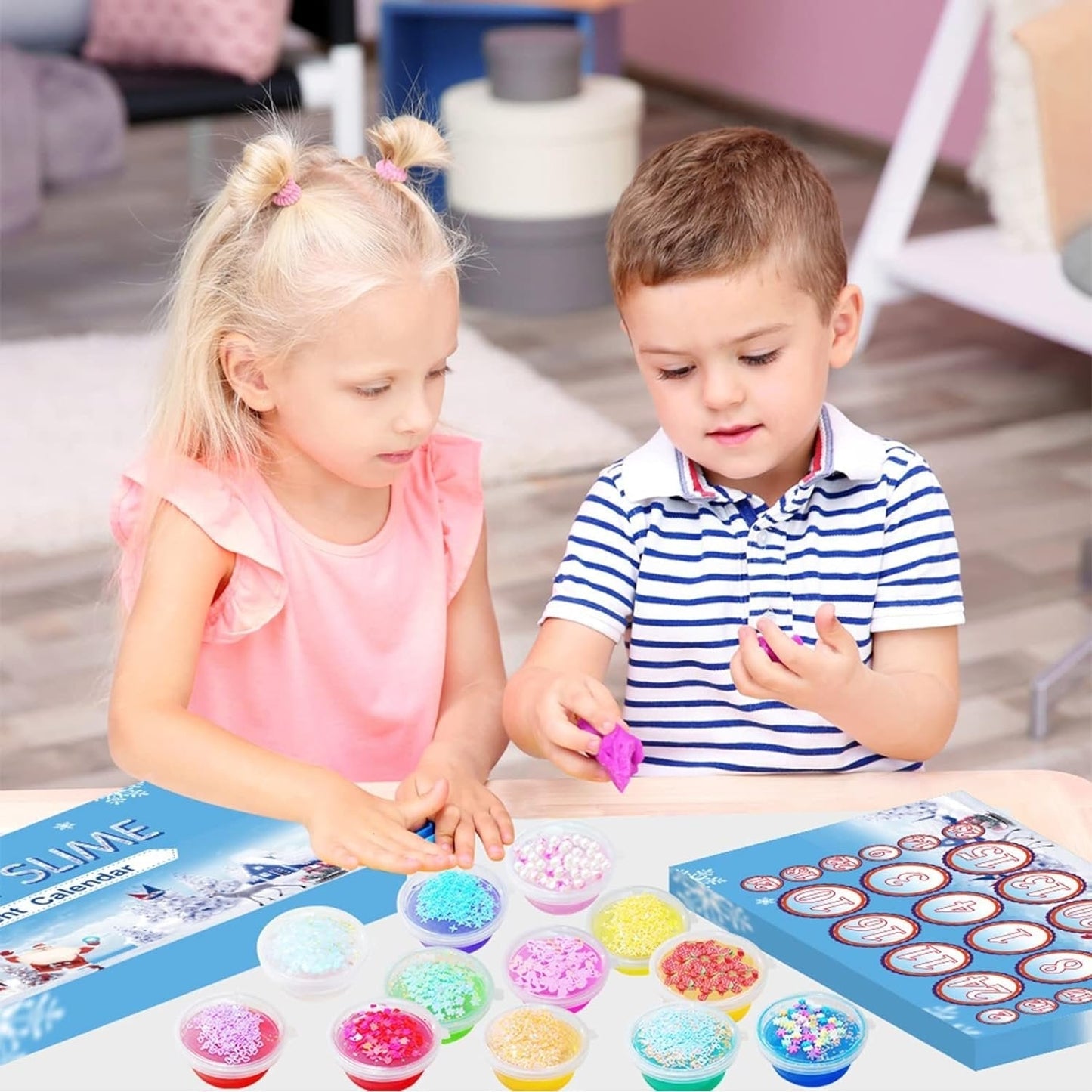 Norvo | Juletid Adventskalender 24 Dager Crystal Mud Blind Box - Jule Countdown Leketøy for Barn