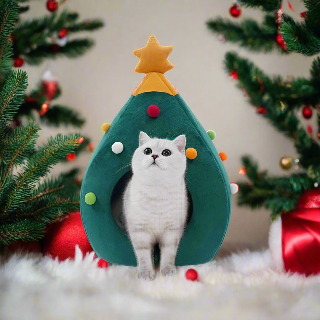 Norvo | Juletre Pet Bed / Telt – Varm Vintertelt for Hunder & Katter, Perfekt for Høytidens Komfort & Stil