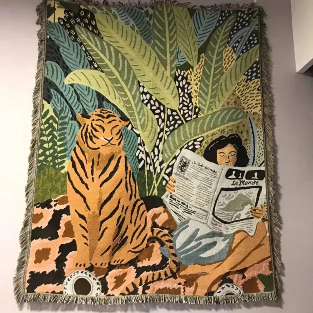 Koselig Tegneserie Tiger Design Kastet Teppe for Hjemmedekor | Norvo