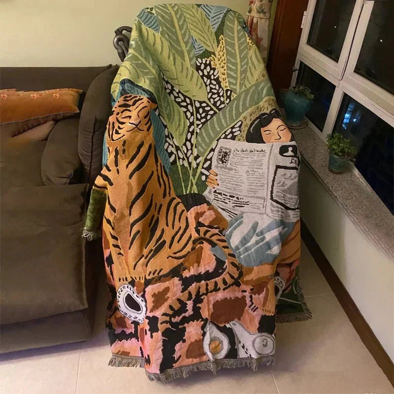 Koselig Tegneserie Tiger Design Kastet Teppe for Hjemmedekor | Norvo