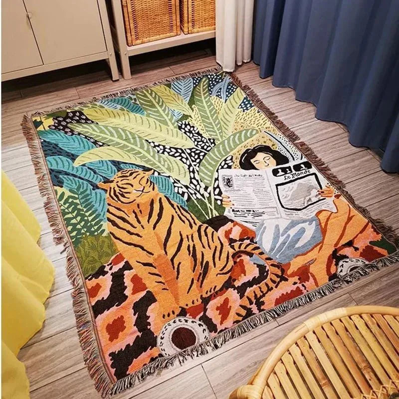 Koselig Tegneserie Tiger Design Kastet Teppe for Hjemmedekor | Norvo