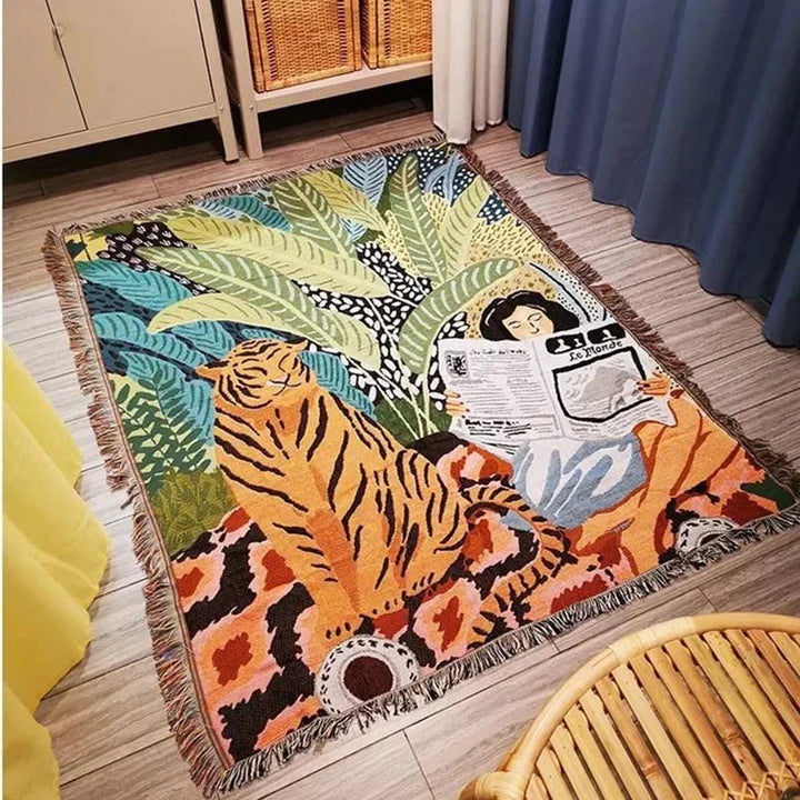 Koselig Tegneserie Tiger Design Kastet Teppe for Hjemmedekor | Norvo