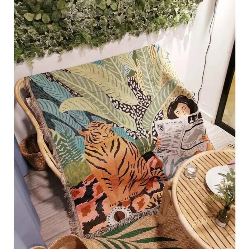 Koselig Tegneserie Tiger Design Kastet Teppe for Hjemmedekor | Norvo