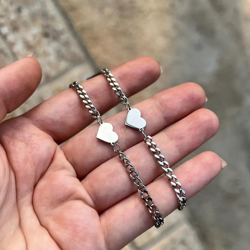 Norvo | Par Tynn Cuban Link Hjerte Armbånd Sett