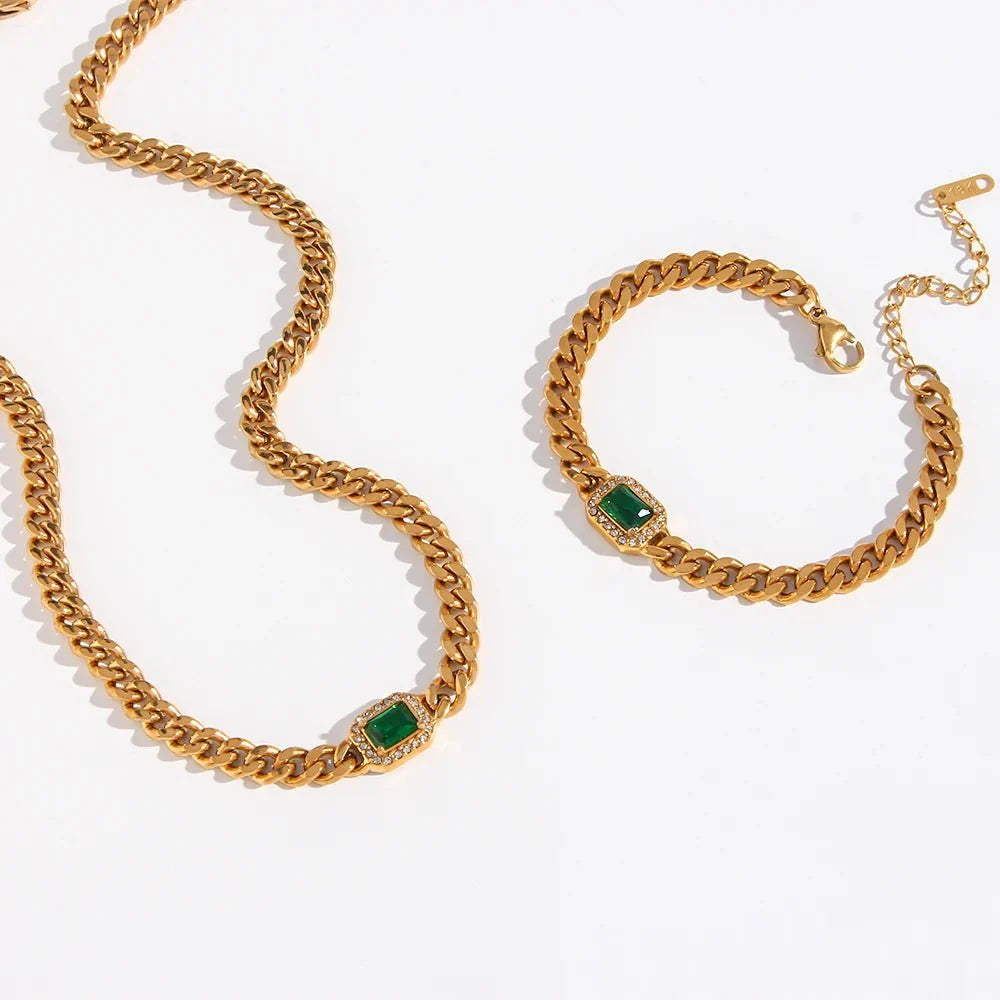 Norvo | Cuban Chain Square Cut Diamond Choker og Armbånd