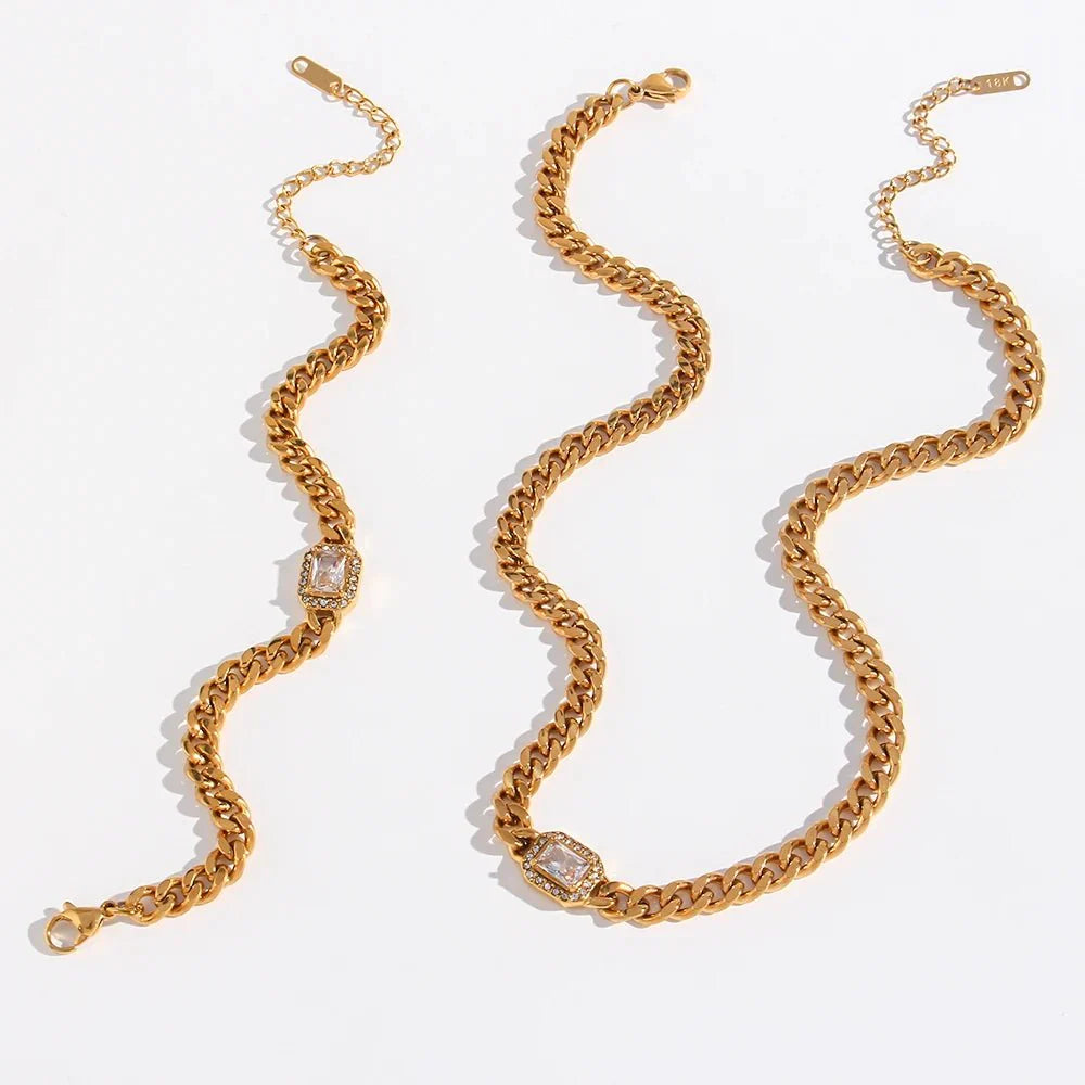 Norvo | Cuban Chain Square Cut Diamond Choker og Armbånd