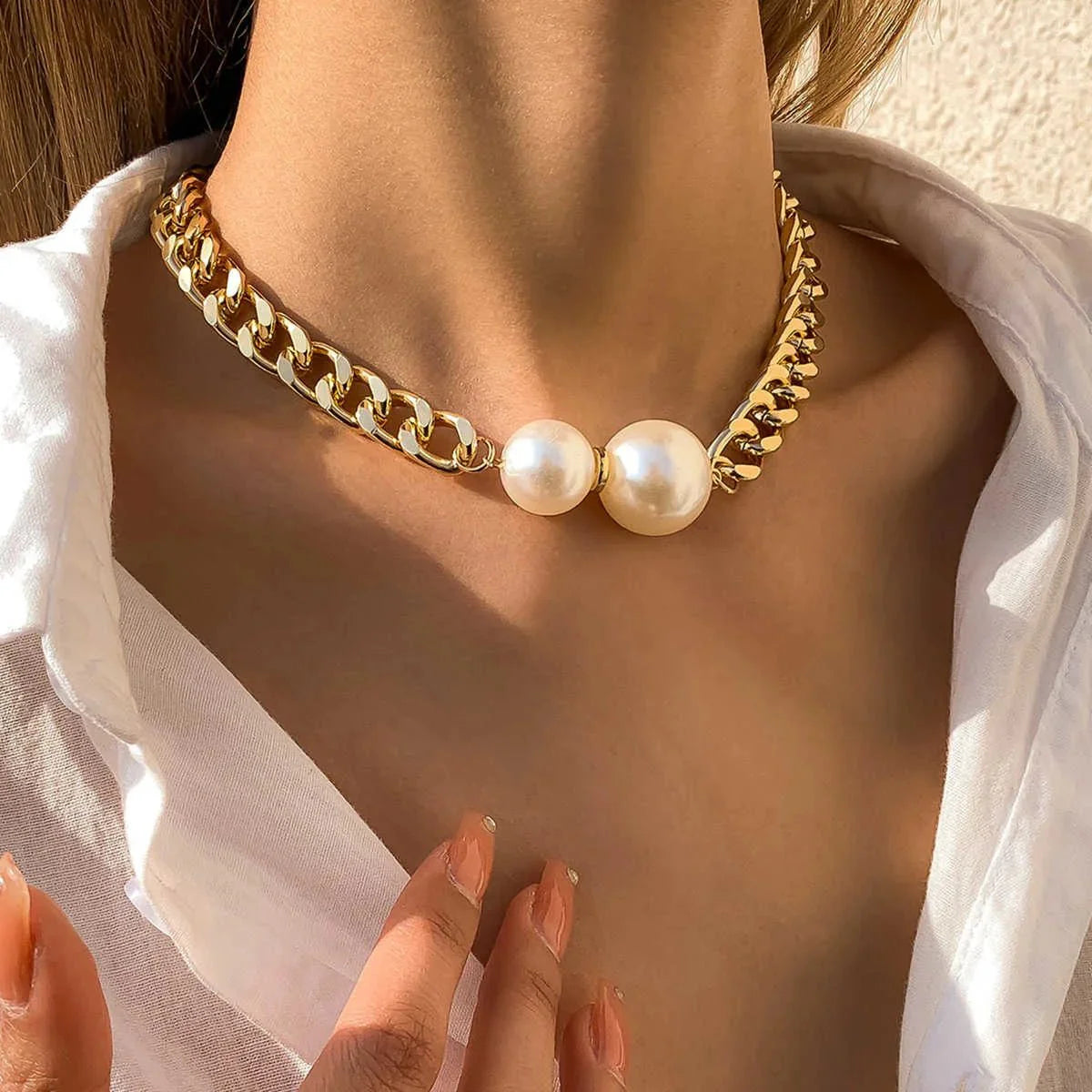 Norvo | Cuban Link Chain Pearl Ends Necklace