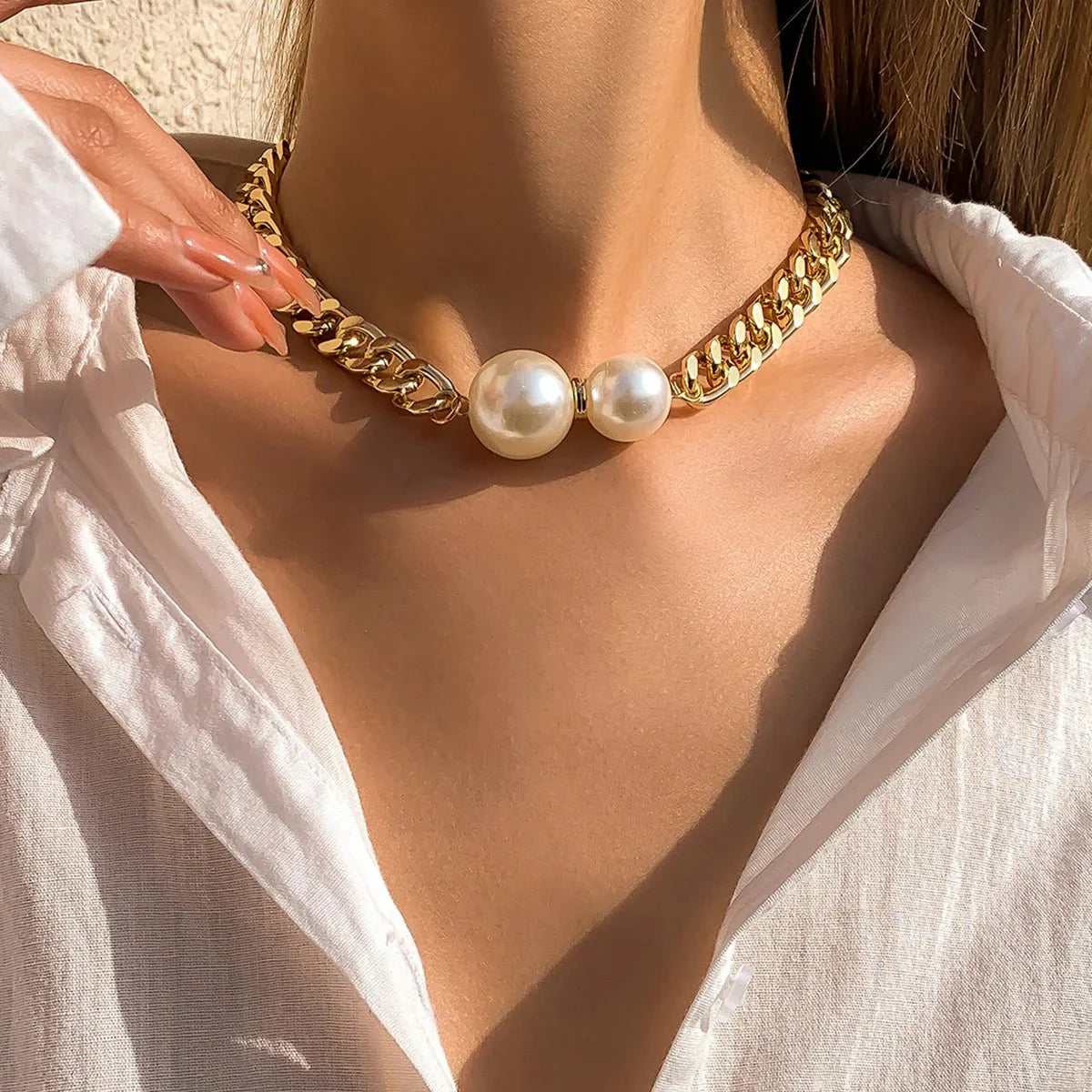 Norvo | Cuban Link Chain Pearl Ends Necklace