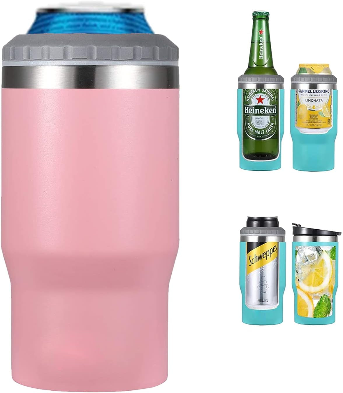 Norvo | 4 i 1 rustfritt stål boks/flaske isolator, 14Oz toveis lokk SUS isolert boks kjøler, ølboksholder (Svart)