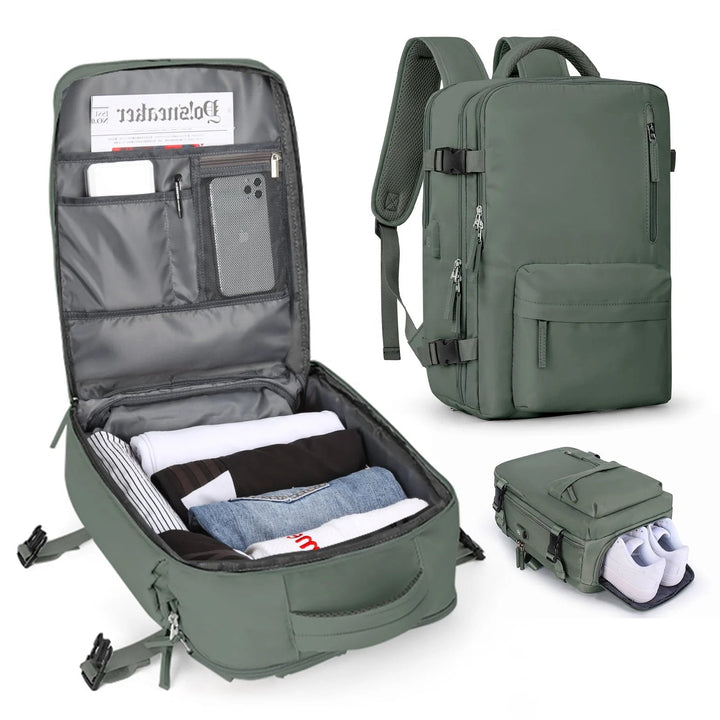 Norvo | Travelliva Kvinners Reise Ryggsekk 35 L | Vanntett & med USB-port | Tyverisikker & Skorom | For Fotturer, Daglig Bruk & Reise
