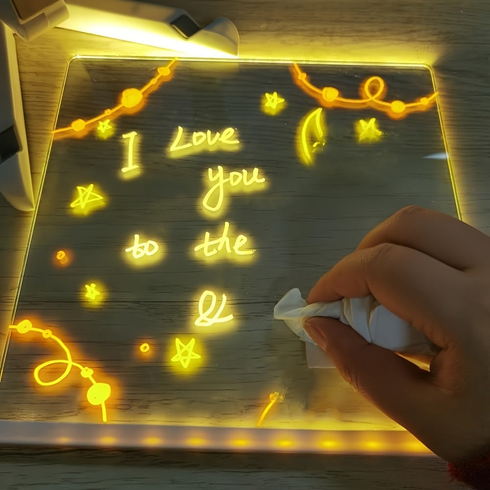 Norvo | USB LED Notatbrett med 12 Fargede Penner - Lys Meldingsbrett for Kontor & Hjem