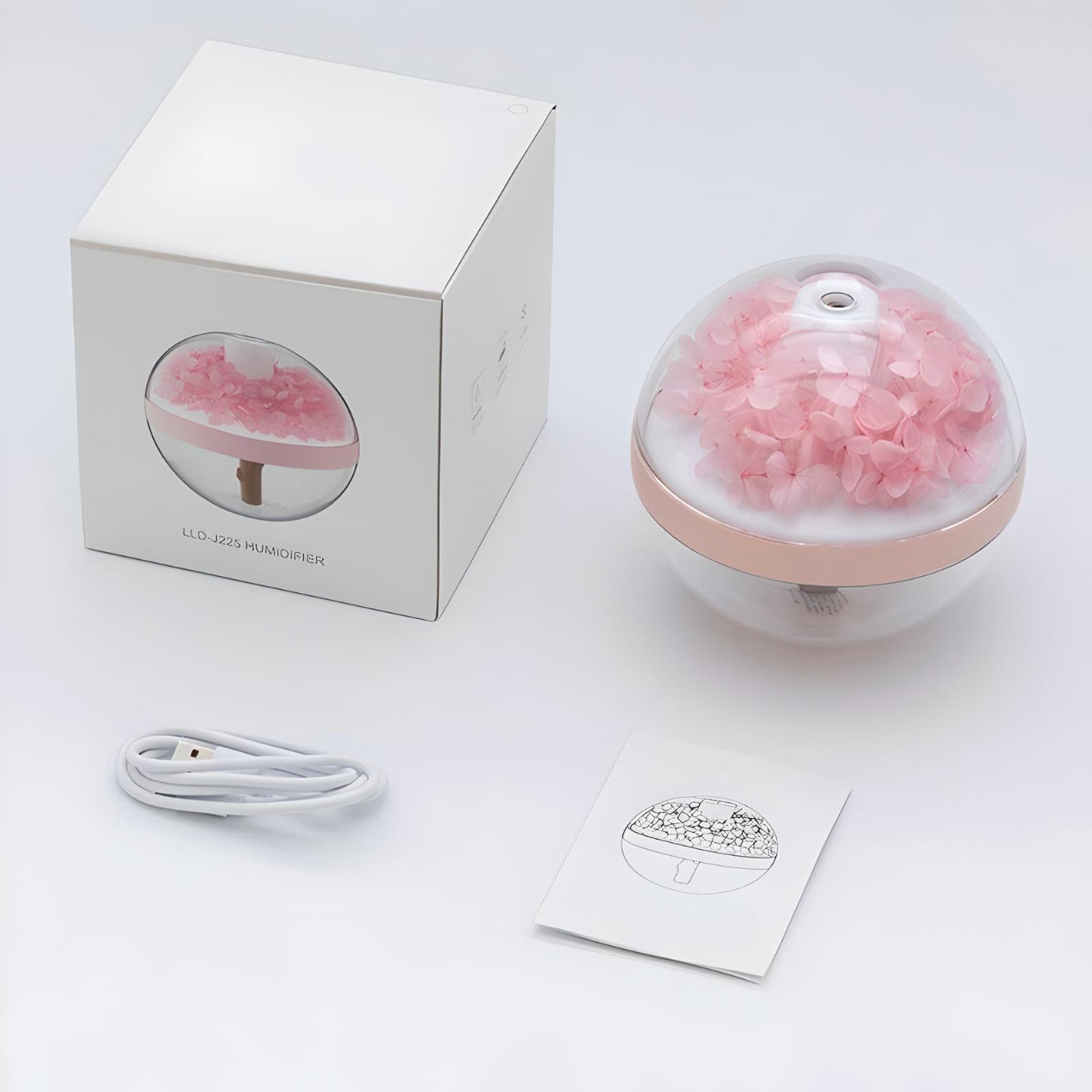 Norvo | Bærbar Trådløs Luftfukter med Evig Blomst & Varm Hvit Lampe