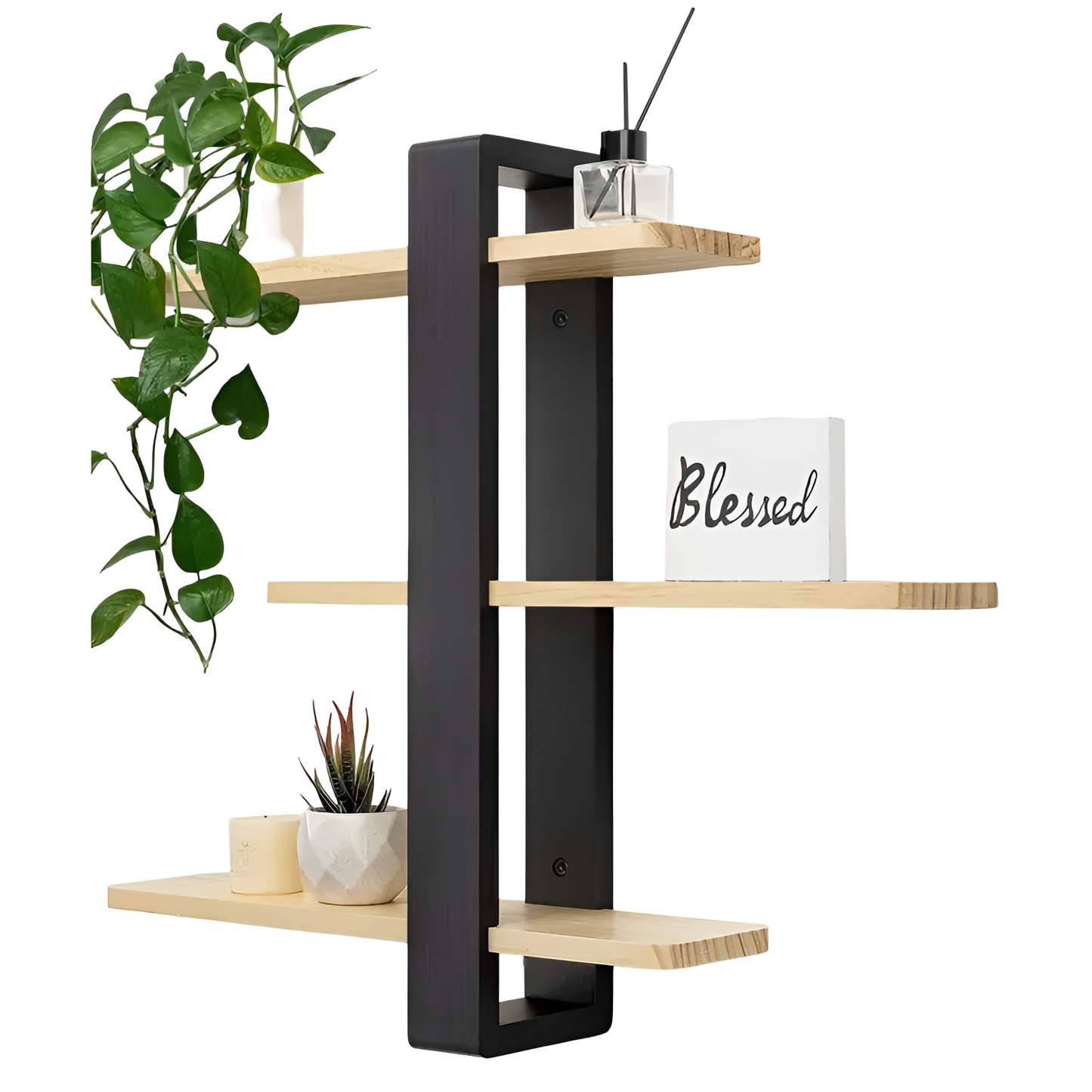 Norvo | NordWood Vegghylle | Solid Furu | 3 Nivåer | Plassbesparende & Dekorativ | Naturlig Tre