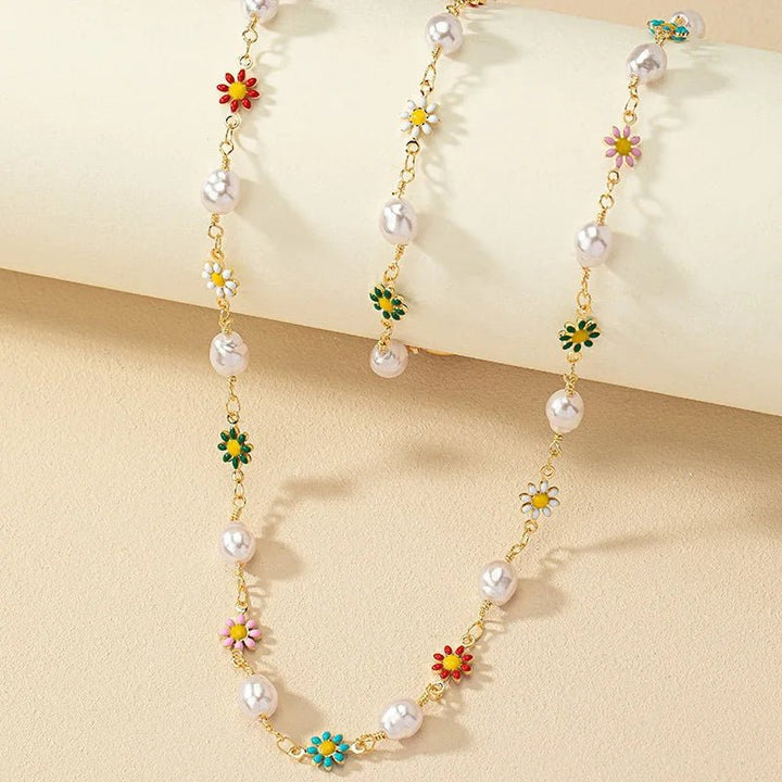 Norvo | Delikat Vår Blomster Perle Armbånd og Halskjede Sett